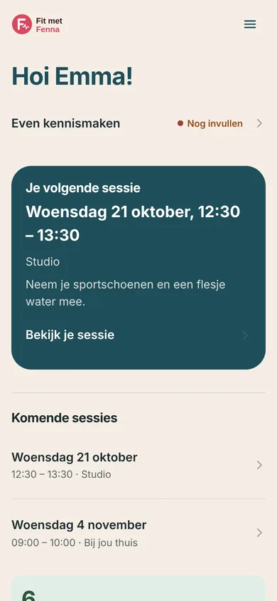 De eigen app van een cliënt bij Fit met Fenna.
